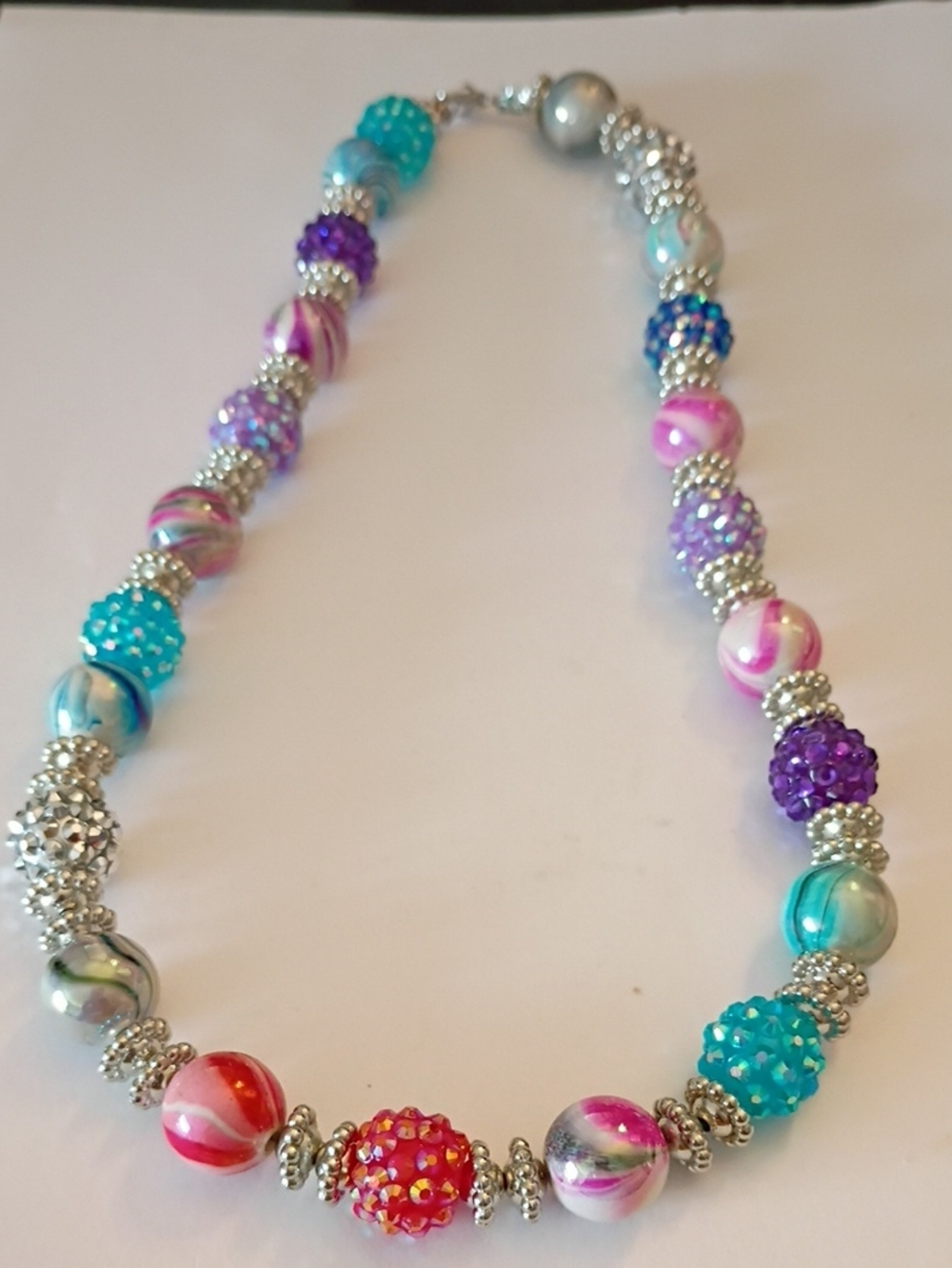 Colorful Beaded Necklace - Pink, Turquoise & Purple